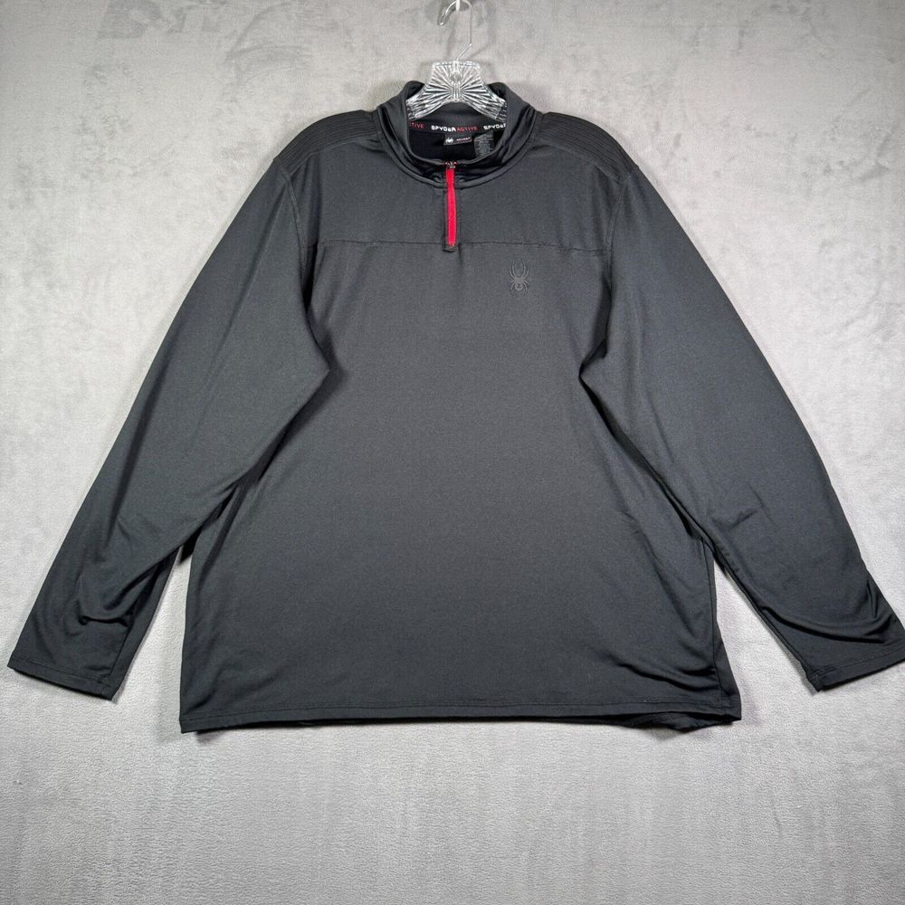 Spyder Active Mens 1/4 Zip‎ Shirt L Black Long Sleeve Pullover Performance Logo